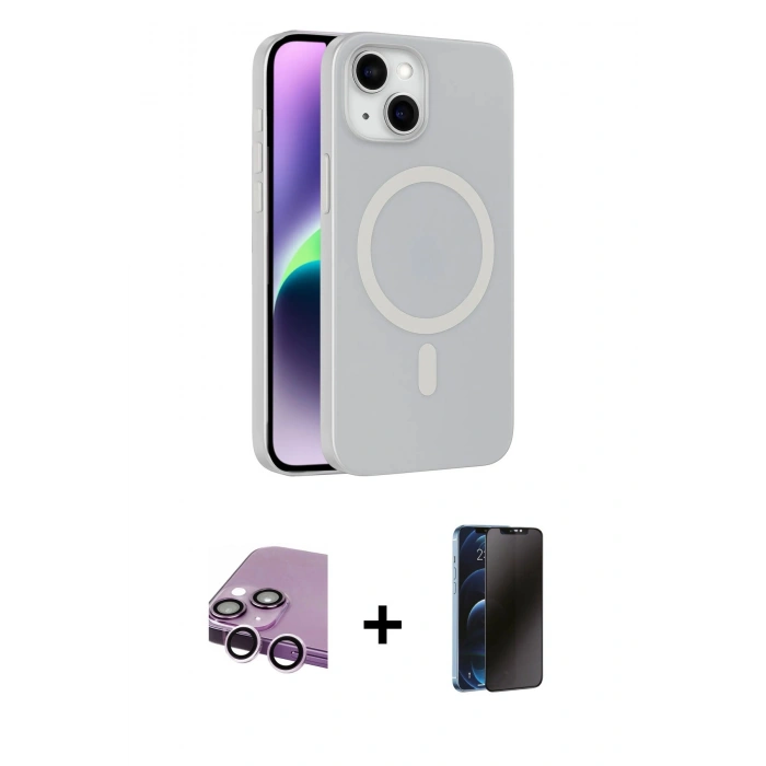 MARSİLYAN™- iPhone 14 Kılıf Çekirdek Modern Prime - Siyah 3D Antistatik Hayalet Cam Ekran Koruyucu + Raze Metal Kamera Lens - MR