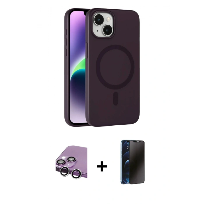 MARSİLYAN™- iPhone 14 Kılıf Çekirdek Modern Prime - Siyah 3D Antistatik Hayalet Cam Ekran Koruyucu + Raze Metal Kamera Lens - GS