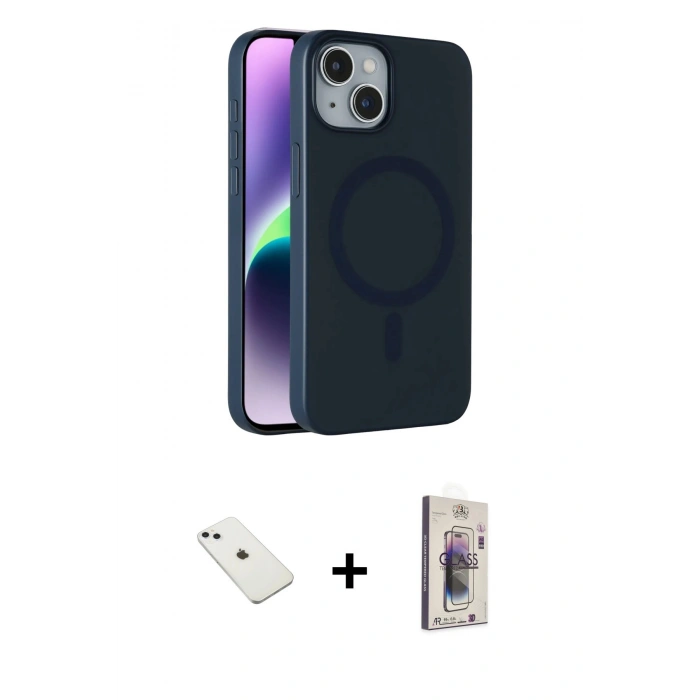 MARSİLYAN™- iPhone 14 Kılıf Çekirdek Modern Prime - Siyah Bilvis 3D Cam Ekran Koruyucu + Diamond Kamera Lens - SABE