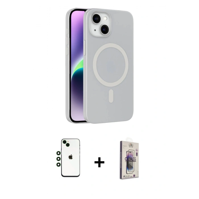 MARSİLYAN™- iPhone 14 Kılıf Çekirdek Modern Prime - Siyah Bilvis 3D Cam Ekran Koruyucu + Shine Kamera Lens - YL