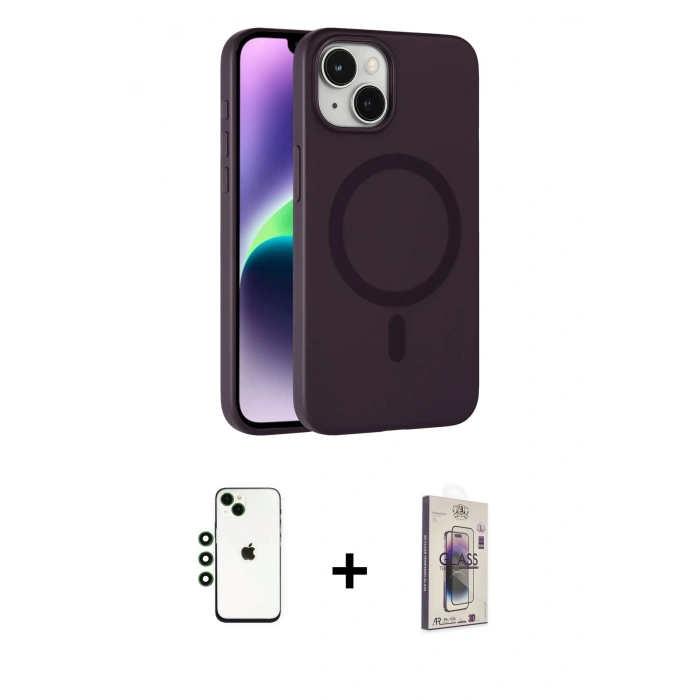 MARSİLYAN™- iPhone 14 Kılıf Çekirdek Modern Prime - Siyah Bilvis 3D Cam Ekran Koruyucu + Shine Kamera Lens - YL