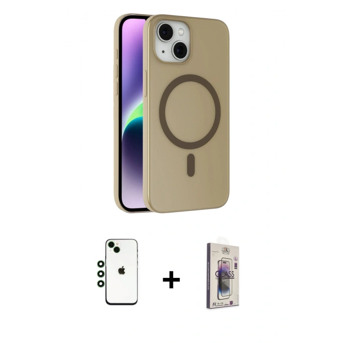 MARSİLYAN™- iPhone 14 Kılıf Çekirdek Modern Prime - Siyah Bilvis 3D Cam Ekran Koruyucu + Shine Kamera Lens - YL