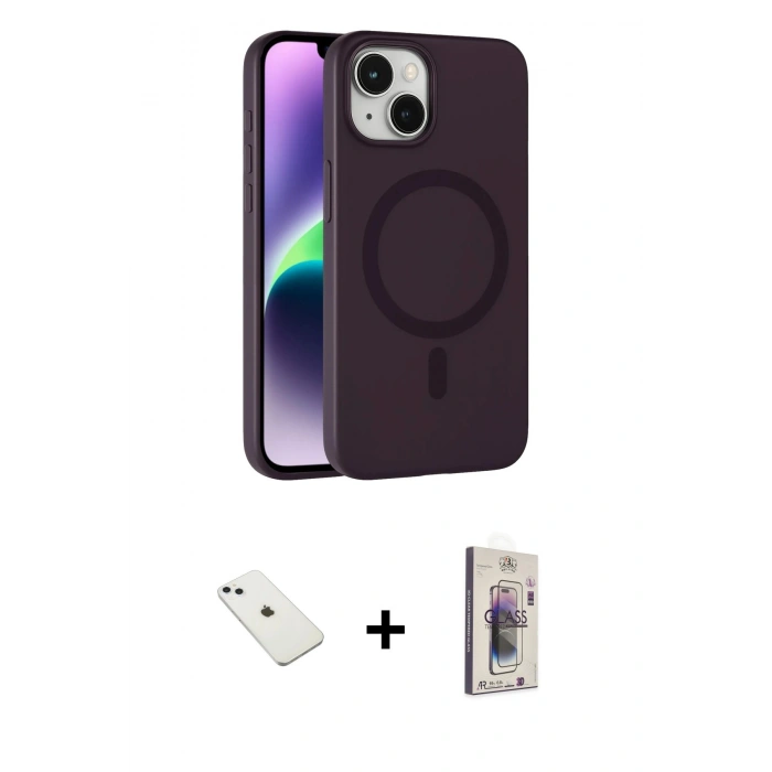 MARSİLYAN™- iPhone 14 Kılıf Çekirdek Modern Prime - Siyah Bilvis 3D Cam Ekran Koruyucu + Diamond Kamera Lens - SABE