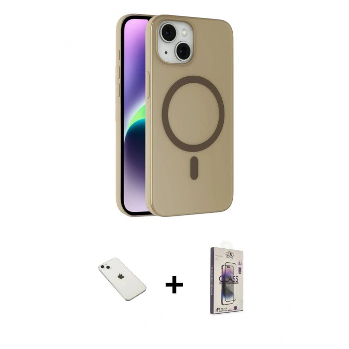 MARSİLYAN™- iPhone 14 Kılıf Çekirdek Modern Prime - Siyah Bilvis 3D Cam Ekran Koruyucu + Diamond Kamera Lens - SABE