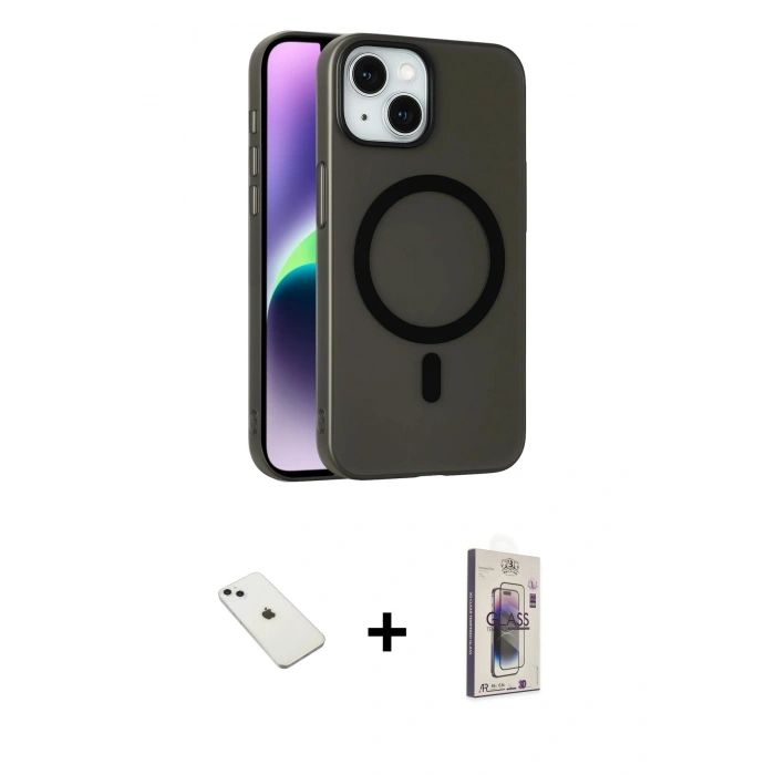 MARSİLYAN™- iPhone 14 Kılıf Çekirdek Modern Prime - Siyah Bilvis 3D Cam Ekran Koruyucu + Diamond Kamera Lens - SABE