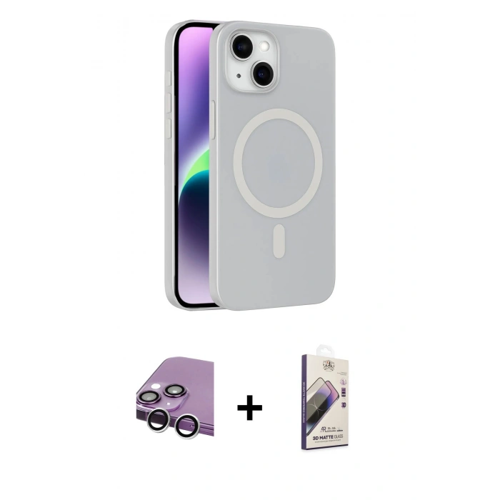 MARSİLYAN™- iPhone 14 Kılıf Çekirdek Modern Prime - Siyah Bilvis 3D Mat Cam Ekran Koruyucu + Raze Metal Kamera Lens - GS