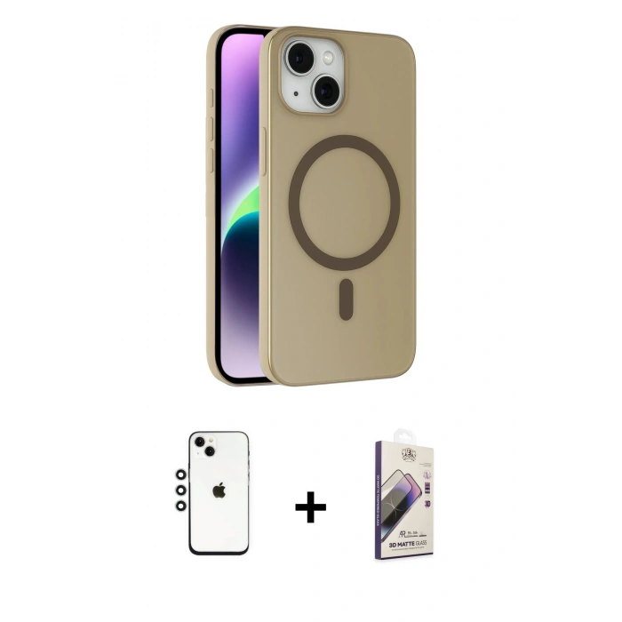 MARSİLYAN™- iPhone 14 Kılıf Çekirdek Modern Prime - Siyah Bilvis 3D Mat Cam Ekran Koruyucu + Shine Kamera Lens - GS