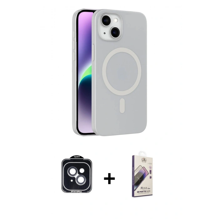 MARSİLYAN™- iPhone 14 Kılıf Çekirdek Modern Prime - Siyah Bilvis 3D Mat Cam Ekran Koruyucu + PVD Metal Kamera Lens - SH