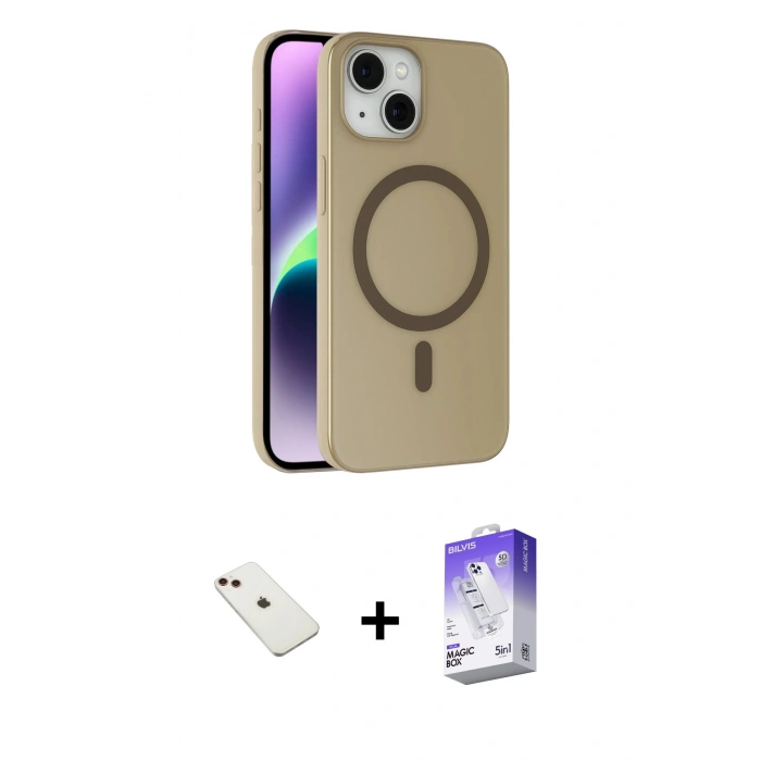MARSİLYAN™- iPhone 14 Kılıf Çekirdek Modern Prime - Siyah Bilvis 5in1 3D Magic Cam Ekran Koruyucu + Diamond Kamera Lens - KI