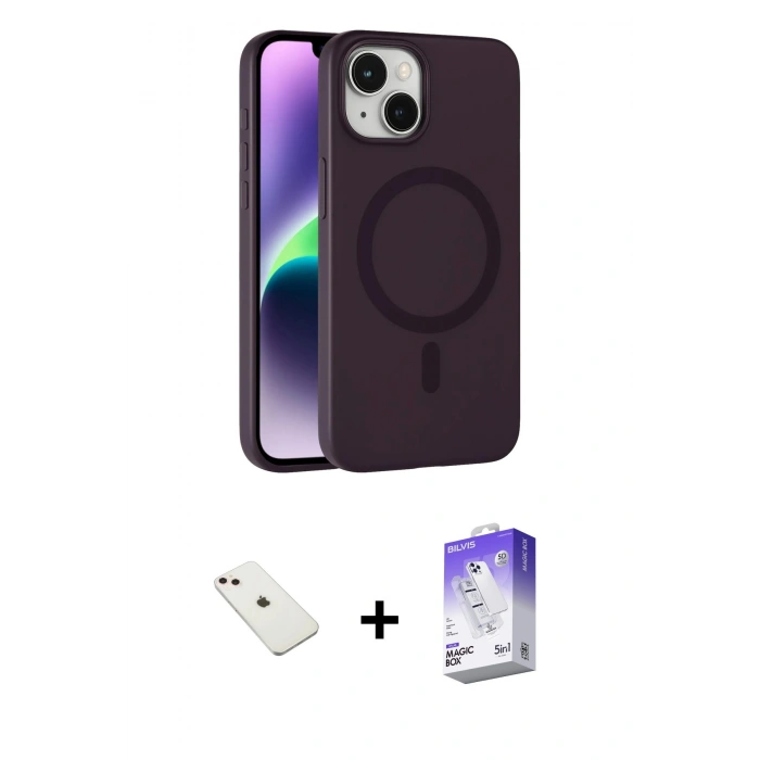 MARSİLYAN™- iPhone 14 Kılıf Çekirdek Modern Prime - Siyah Bilvis 5in1 3D Magic Cam Ekran Koruyucu + Diamond Kamera Lens - PE