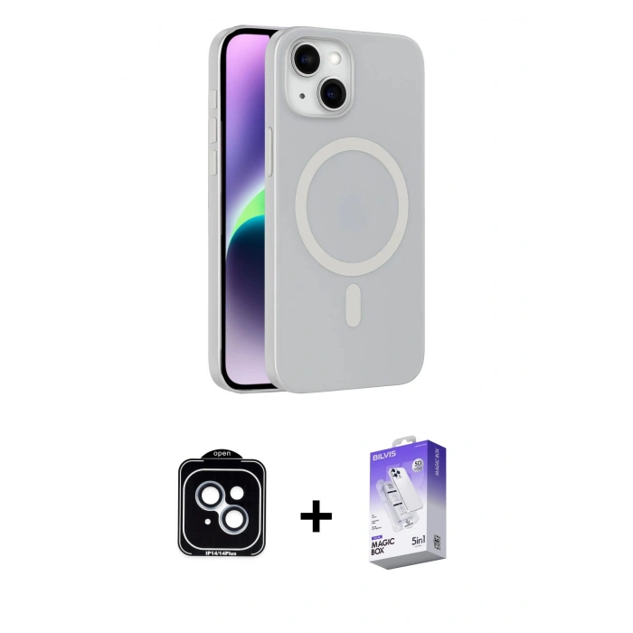 MARSİLYAN™- iPhone 14 Kılıf Çekirdek Modern Prime - Siyah Bilvis 5in1 3D Magic Cam Ekran Koruyucu + PVD Metal Kamera Lens - MI