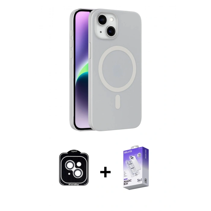 MARSİLYAN™- iPhone 14 Kılıf Çekirdek Modern Prime - Siyah Bilvis 5in1 3D Magic Cam Ekran Koruyucu + PVD Metal Kamera Lens - GS