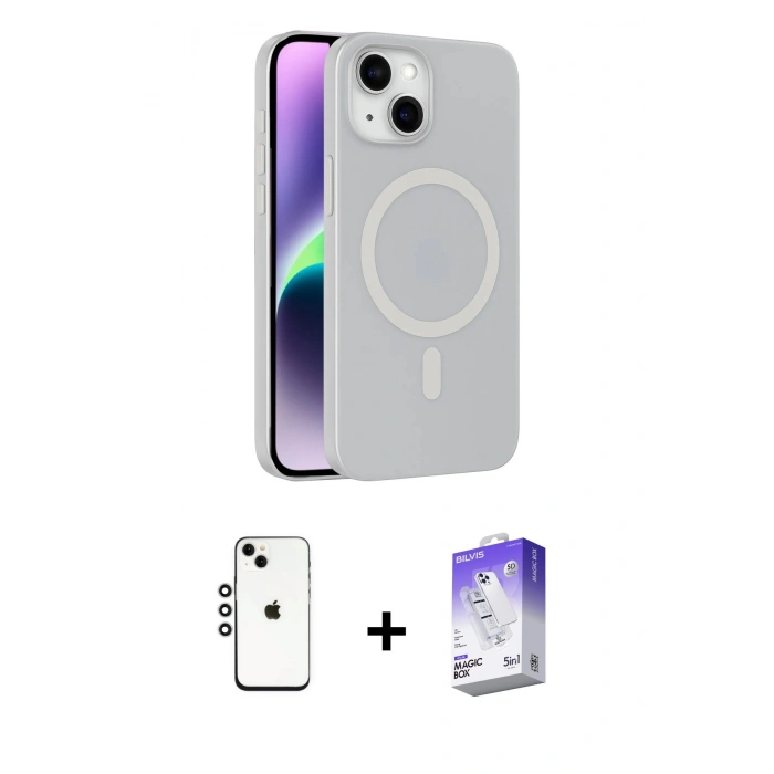 MARSİLYAN™- iPhone 14 Kılıf Çekirdek Modern Prime - Siyah Bilvis 5in1 3D Magic Cam Ekran Koruyucu + Shine Kamera Lens - GS