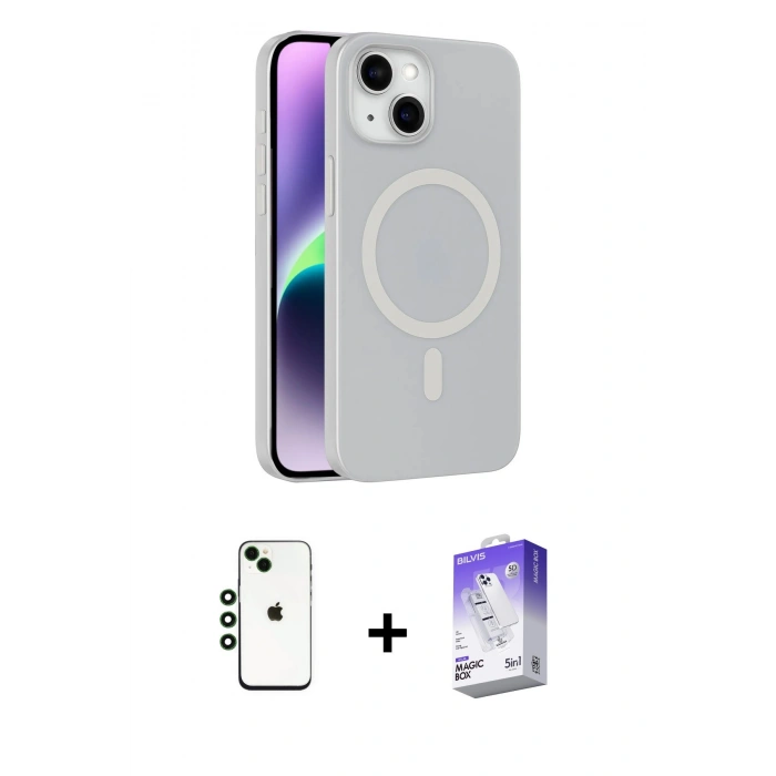 MARSİLYAN™- iPhone 14 Kılıf Çekirdek Modern Prime - Siyah Bilvis 5in1 3D Magic Cam Ekran Koruyucu + Shine Kamera Lens - YL