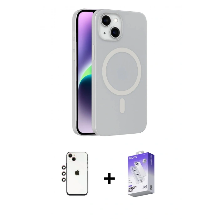 MARSİLYAN™- iPhone 14 Kılıf Çekirdek Modern Prime - Siyah Bilvis 5in1 3D Magic Cam Ekran Koruyucu + Shine Kamera Lens - GI