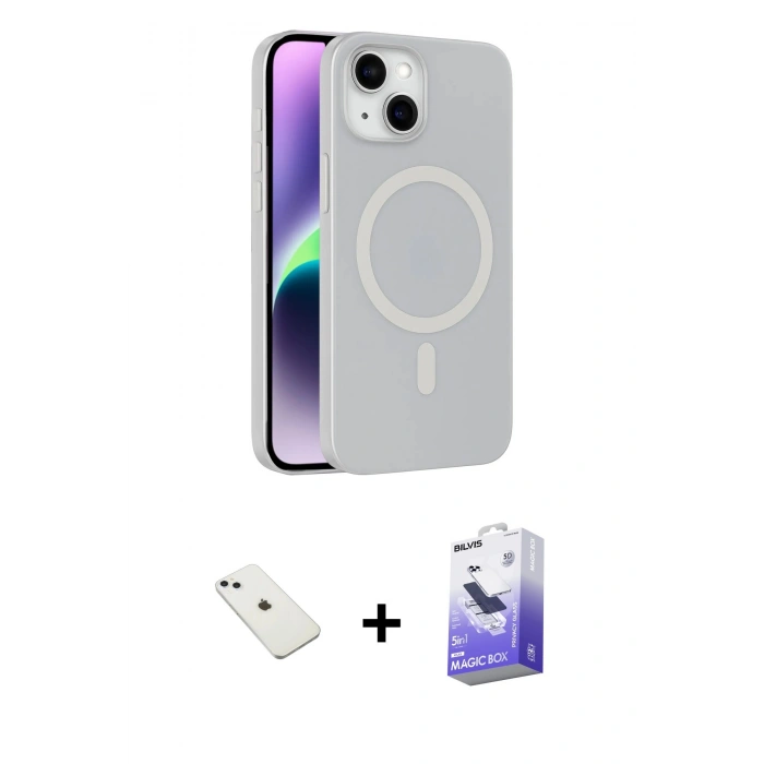 MARSİLYAN™- iPhone 14 Kılıf Çekirdek Modern Prime - Siyah Bilvis 5in1 5D Magic Hayalet Cam Ekran Koruyucu + Diamond Kamera Lens - SABE