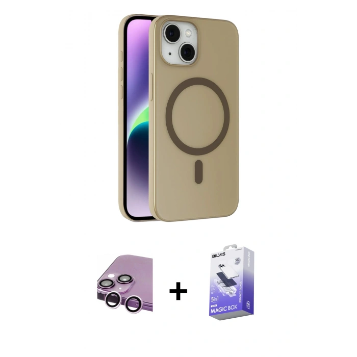 MARSİLYAN™- iPhone 14 Kılıf Çekirdek Modern Prime - Siyah Bilvis 5in1 5D Magic Hayalet Cam Ekran Koruyucu + Raze Metal Kamera Lens - MR