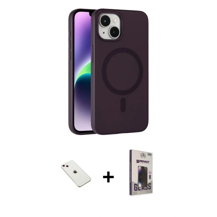 MARSİLYAN™- iPhone 14 Kılıf Çekirdek Modern Prime - Siyah Bilvis Hayalet Cam Ekran Koruyucu + Diamond Kamera Lens - PE
