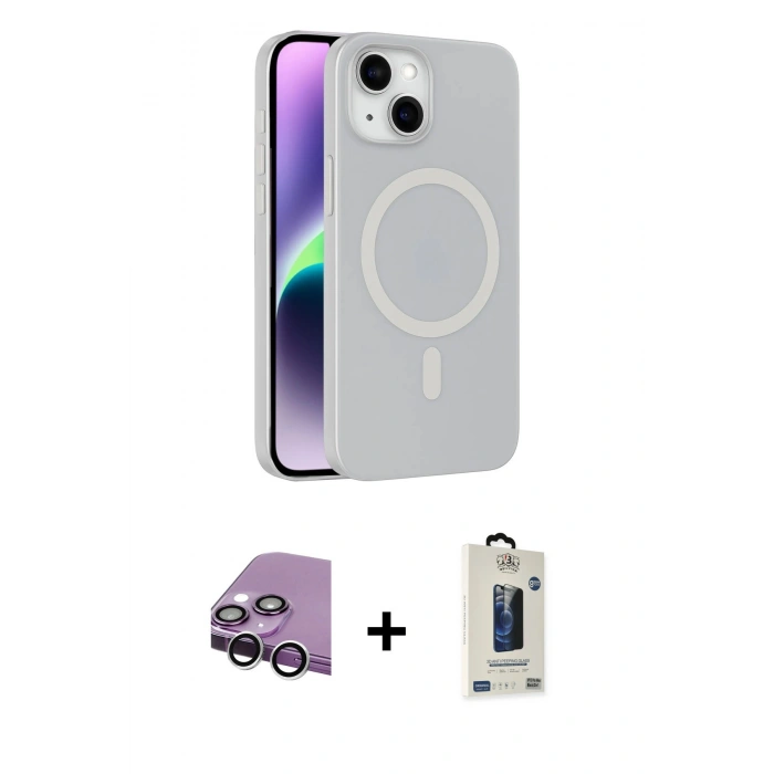 MARSİLYAN™- iPhone 14 Kılıf Çekirdek Modern Prime - Siyah Bilvis Hayalet Cam Ekran Koruyucu + Raze Metal Kamera Lens - GS