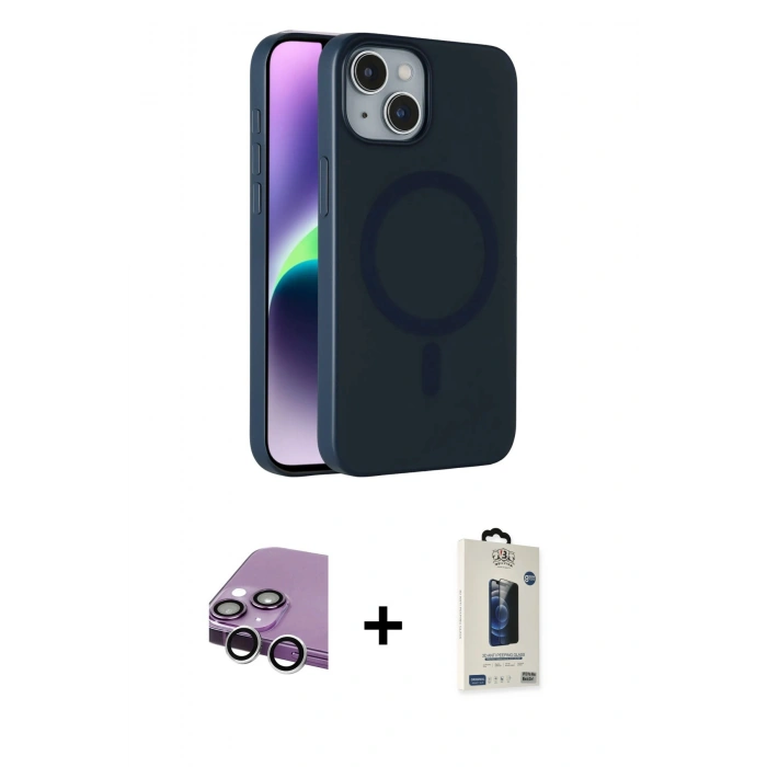 MARSİLYAN™- iPhone 14 Kılıf Çekirdek Modern Prime - Siyah Bilvis Hayalet Cam Ekran Koruyucu + Raze Metal Kamera Lens - GS