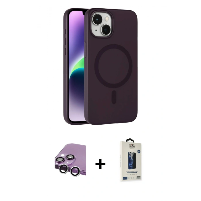 MARSİLYAN™- iPhone 14 Kılıf Çekirdek Modern Prime - Siyah Bilvis Hayalet Cam Ekran Koruyucu + Raze Metal Kamera Lens - GS