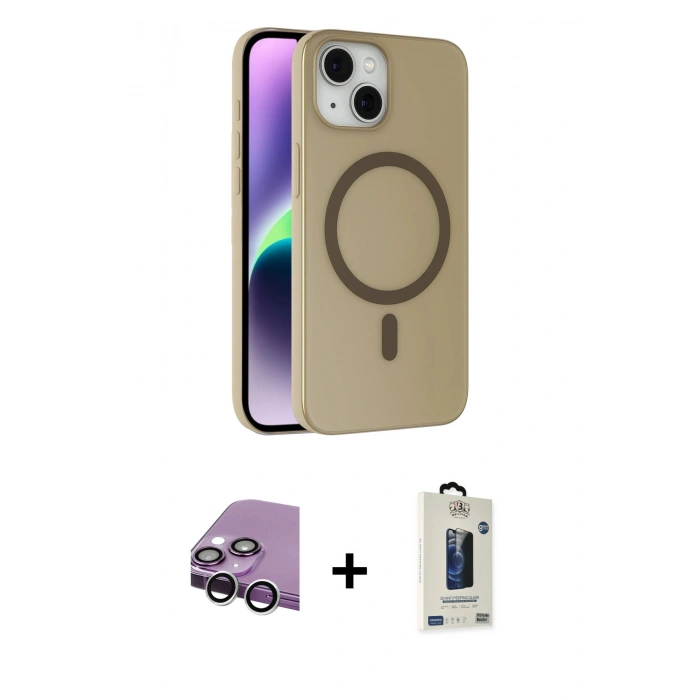 MARSİLYAN™- iPhone 14 Kılıf Çekirdek Modern Prime - Siyah Bilvis Hayalet Cam Ekran Koruyucu + Raze Metal Kamera Lens - GS