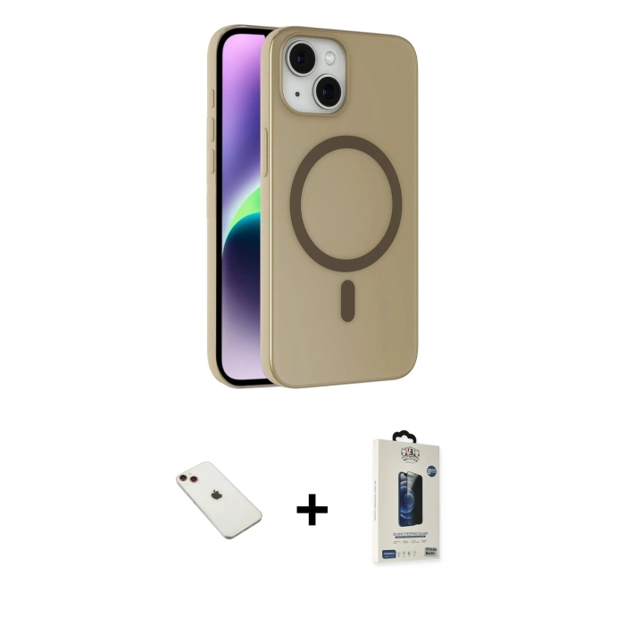 MARSİLYAN™- iPhone 14 Kılıf Çekirdek Modern Prime - Siyah Bilvis Hayalet Cam Ekran Koruyucu + Diamond Kamera Lens - KI