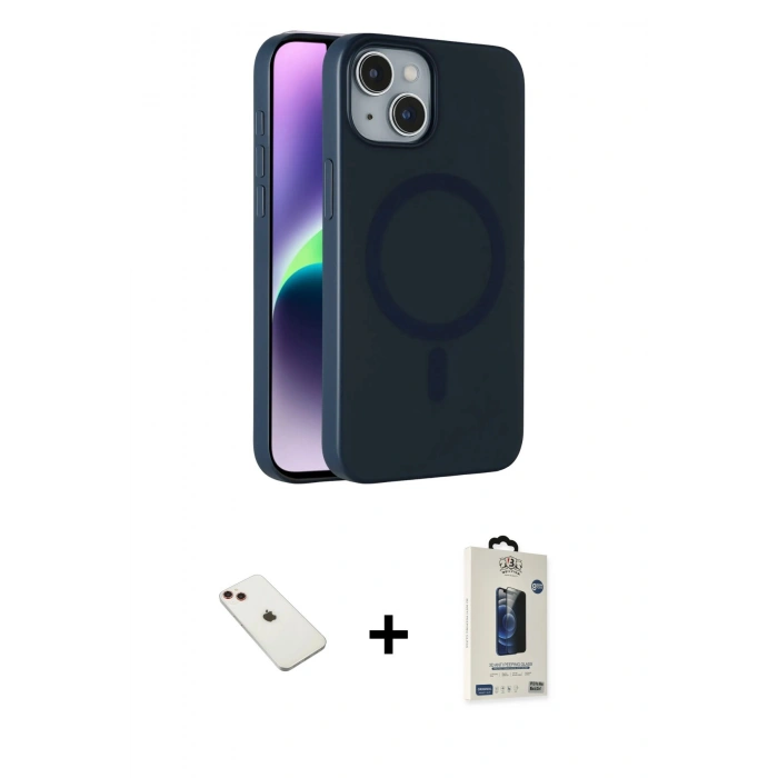 MARSİLYAN™- iPhone 14 Kılıf Çekirdek Modern Prime - Siyah Bilvis Hayalet Cam Ekran Koruyucu + Diamond Kamera Lens - KI