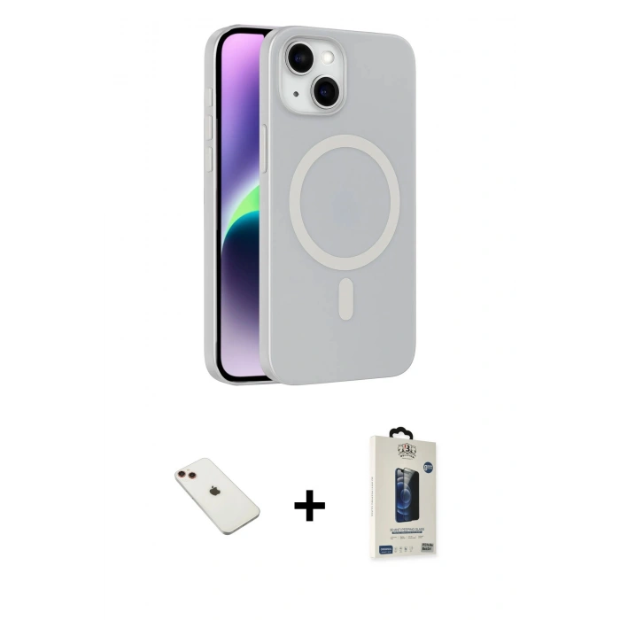 MARSİLYAN™- iPhone 14 Kılıf Çekirdek Modern Prime - Siyah Bilvis Hayalet Cam Ekran Koruyucu + Diamond Kamera Lens - KI