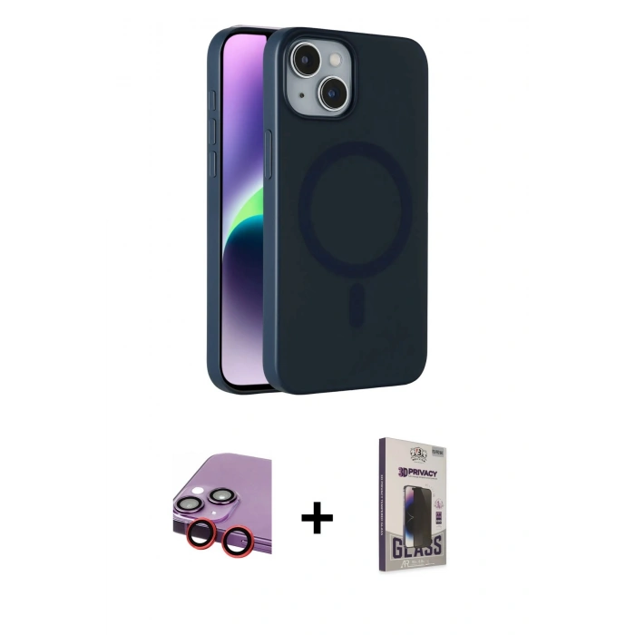 MARSİLYAN™- iPhone 14 Kılıf Çekirdek Modern Prime - Siyah Bilvis Hayalet Cam Ekran Koruyucu + Raze Metal Kamera Lens - KI