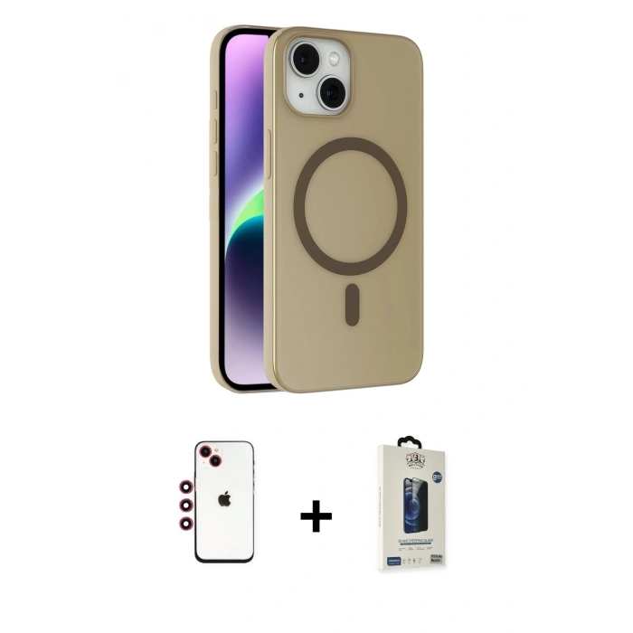 MARSİLYAN™- iPhone 14 Kılıf Çekirdek Modern Prime - Siyah Bilvis Hayalet Cam Ekran Koruyucu + Shine Kamera Lens - KI