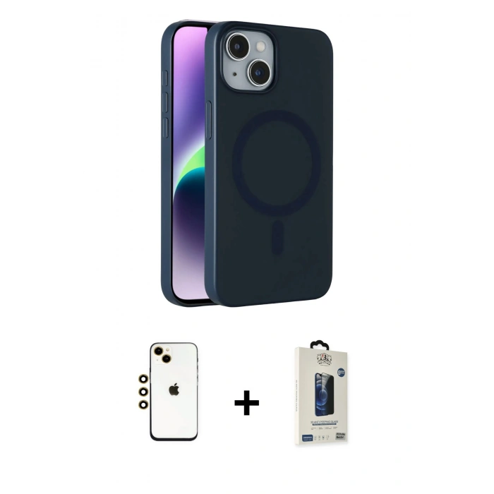 MARSİLYAN™- iPhone 14 Kılıf Çekirdek Modern Prime - Siyah Bilvis Hayalet Cam Ekran Koruyucu + Shine Kamera Lens - GD