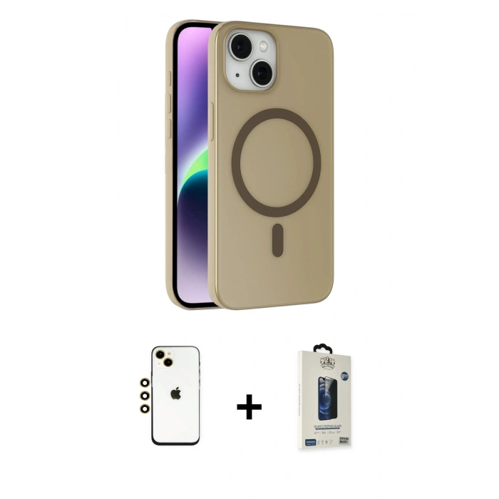MARSİLYAN™- iPhone 14 Kılıf Çekirdek Modern Prime - Siyah Bilvis Hayalet Cam Ekran Koruyucu + Shine Kamera Lens - GD