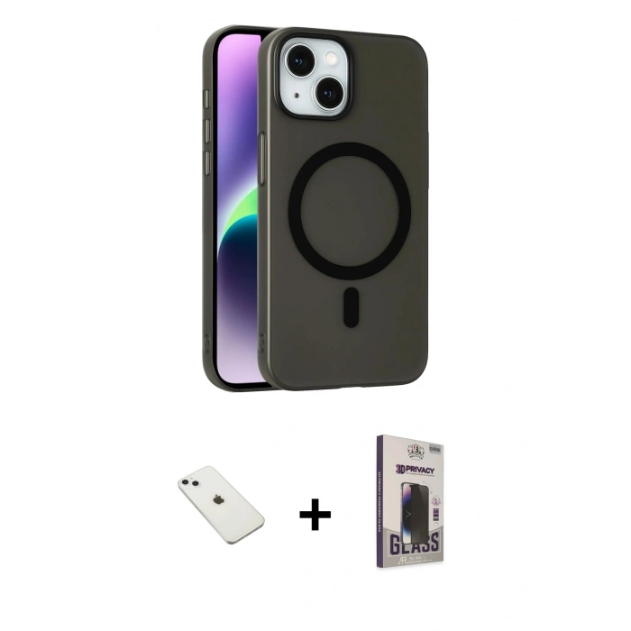 MARSİLYAN™- iPhone 14 Kılıf Çekirdek Modern Prime - Siyah Bilvis Hayalet Cam Ekran Koruyucu + Diamond Kamera Lens - SABE
