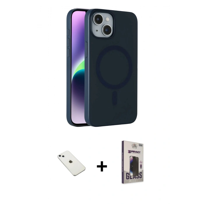 MARSİLYAN™- iPhone 14 Kılıf Çekirdek Modern Prime - Siyah Bilvis Hayalet Cam Ekran Koruyucu + Diamond Kamera Lens - SABE