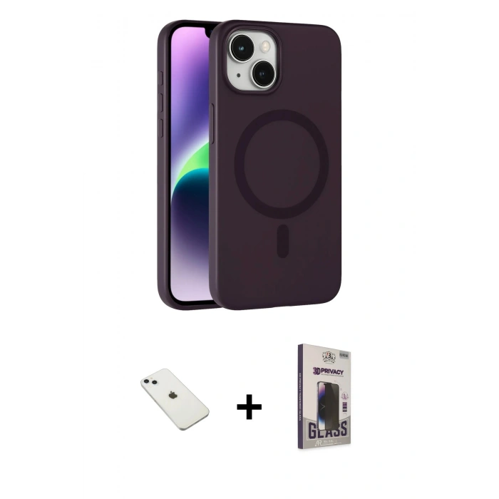 MARSİLYAN™- iPhone 14 Kılıf Çekirdek Modern Prime - Siyah Bilvis Hayalet Cam Ekran Koruyucu + Diamond Kamera Lens - SABE