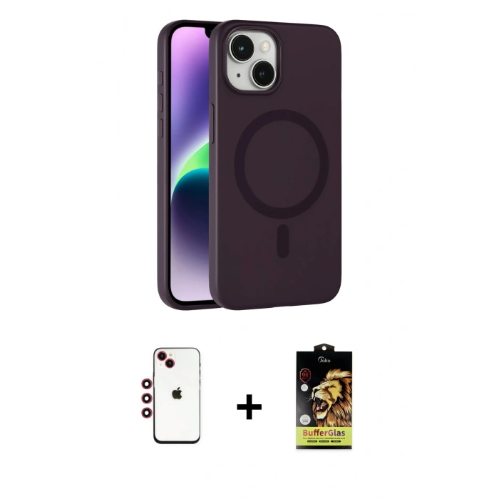 MARSİLYAN™- iPhone 14 Kılıf Çekirdek Modern Prime - Siyah Buffer Cam Ekran Koruyucu + Shine Kamera Lens - KI