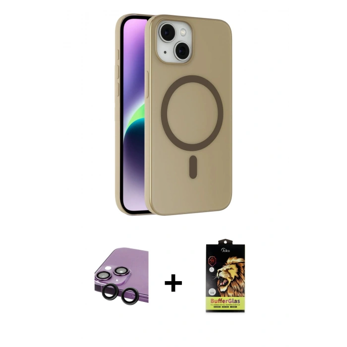MARSİLYAN™- iPhone 14 Kılıf Çekirdek Modern Prime - Siyah Buffer Cam Ekran Koruyucu + Raze Metal Kamera Lens - SH