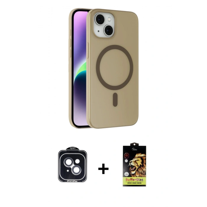 MARSİLYAN™- iPhone 14 Kılıf Çekirdek Modern Prime - Siyah Buffer Cam Ekran Koruyucu + Siyah PVD Metal Kamera Lens