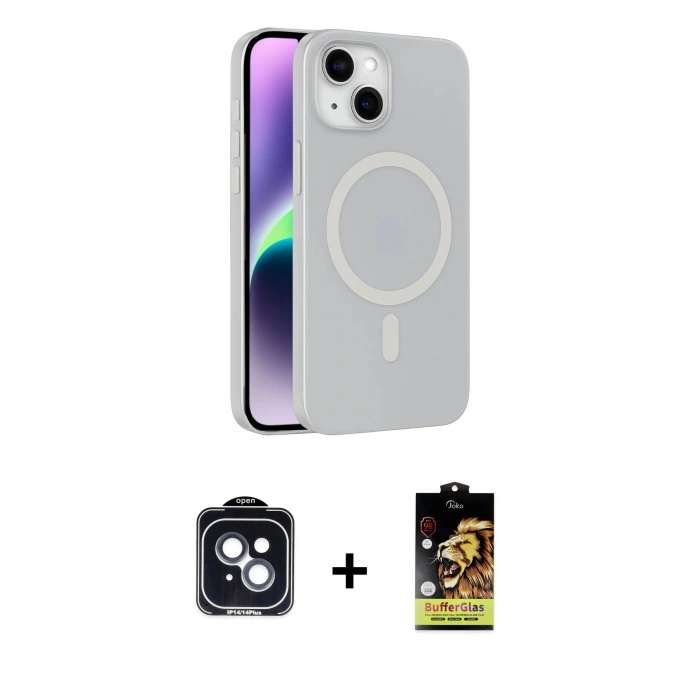 MARSİLYAN™- iPhone 14 Kılıf Çekirdek Modern Prime - Siyah Buffer Cam Ekran Koruyucu + Siyah PVD Metal Kamera Lens