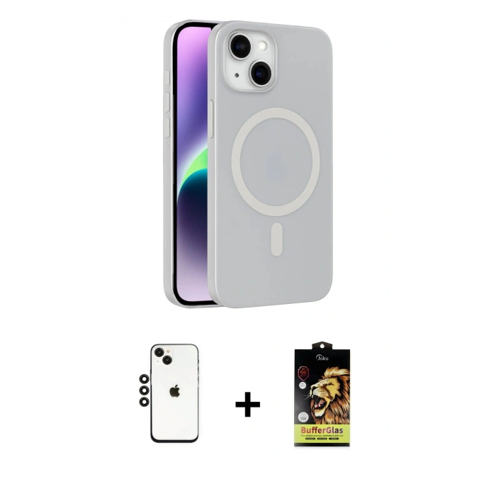 MARSİLYAN™- iPhone 14 Kılıf Çekirdek Modern Prime - Siyah Buffer Cam Ekran Koruyucu + Siyah Shine Kamera Lens