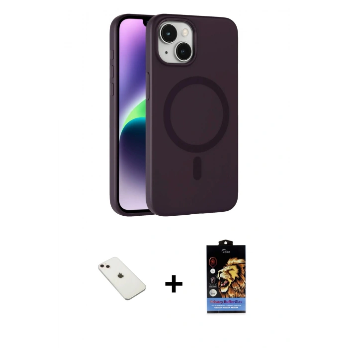 MARSİLYAN™- iPhone 14 Kılıf Çekirdek Modern Prime - Siyah Buffer Hayalet Cam Ekran Koruyucu + Diamond Kamera Lens - PE