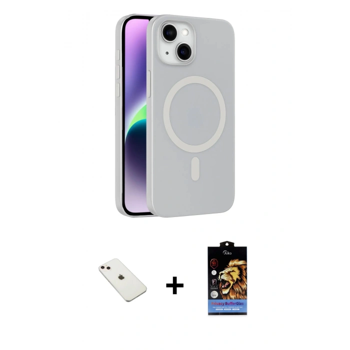 MARSİLYAN™- iPhone 14 Kılıf Çekirdek Modern Prime - Siyah Buffer Hayalet Cam Ekran Koruyucu + Diamond Kamera Lens - PE