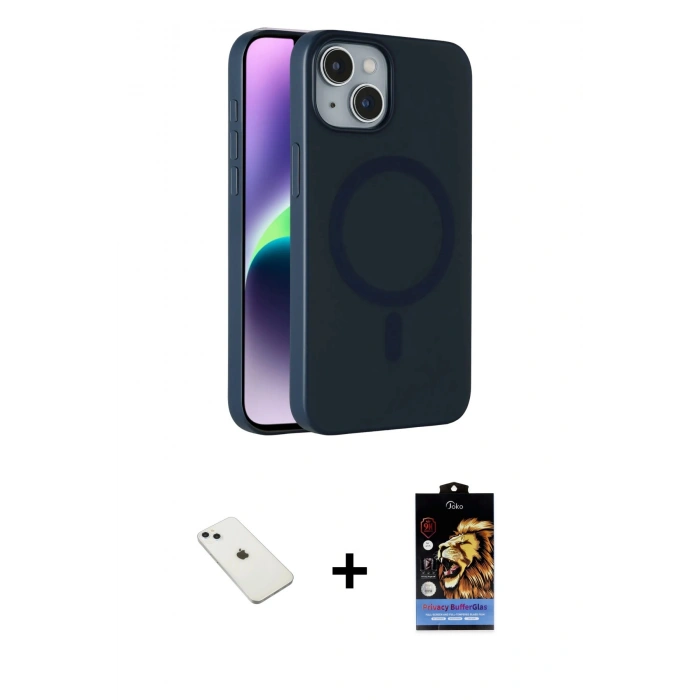 MARSİLYAN™- iPhone 14 Kılıf Çekirdek Modern Prime - Siyah Buffer Hayalet Cam Ekran Koruyucu + Diamond Kamera Lens - SABE
