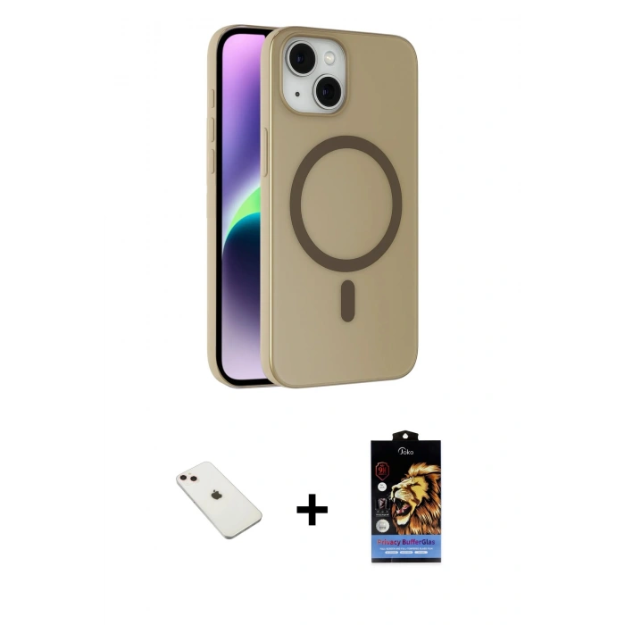 MARSİLYAN™- iPhone 14 Kılıf Çekirdek Modern Prime - Siyah Buffer Hayalet Cam Ekran Koruyucu + Diamond Kamera Lens - PE