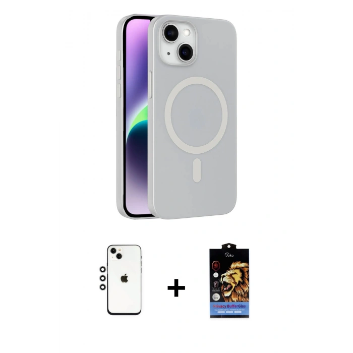 MARSİLYAN™- iPhone 14 Kılıf Çekirdek Modern Prime - Siyah Buffer Hayalet Cam Ekran Koruyucu + Shine Kamera Lens - GS