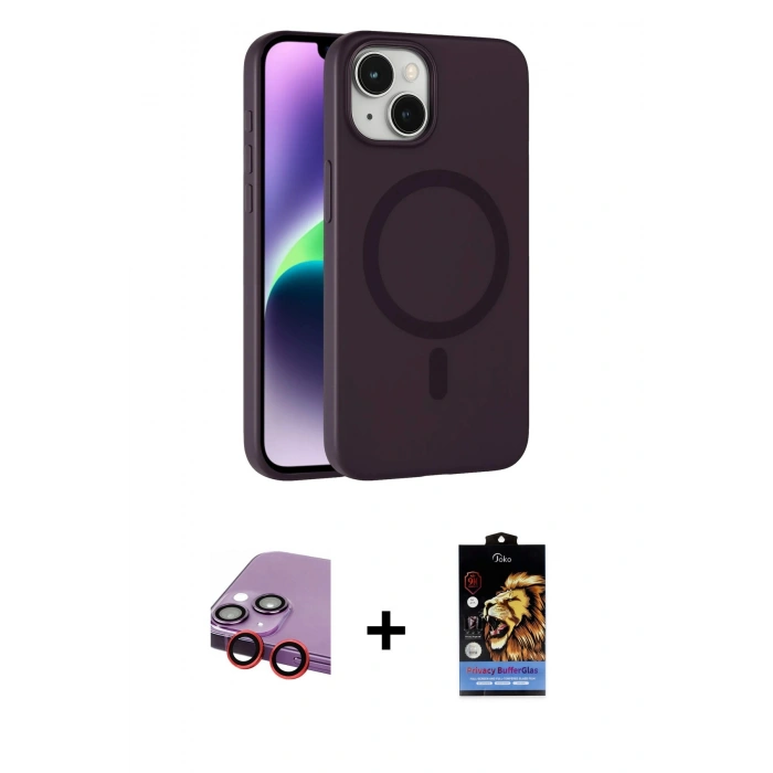 MARSİLYAN™- iPhone 14 Kılıf Çekirdek Modern Prime - Siyah Buffer Hayalet Cam Ekran Koruyucu + Raze Metal Kamera Lens - KI