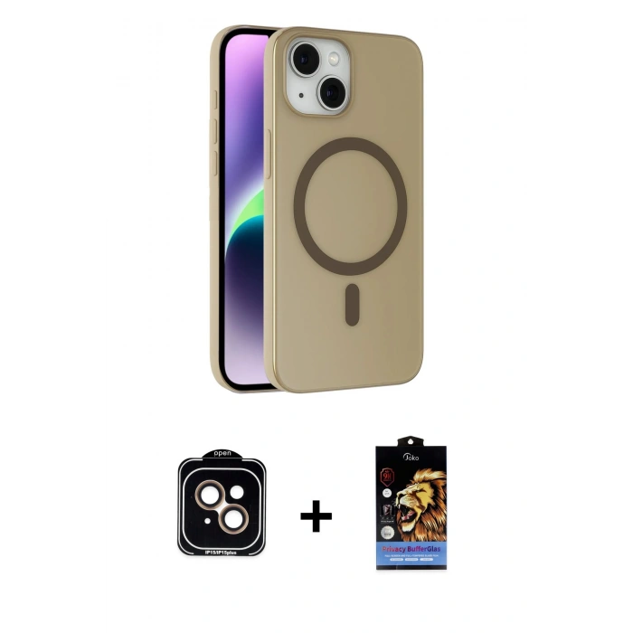 MARSİLYAN™- iPhone 14 Kılıf Çekirdek Modern Prime - Siyah Buffer Hayalet Cam Ekran Koruyucu + PVD Metal Kamera Lens - TU