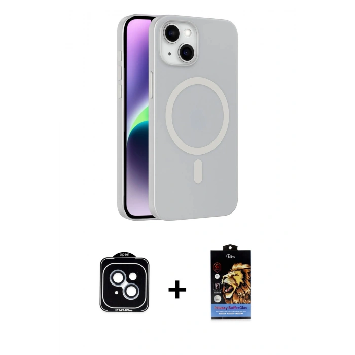 MARSİLYAN™- iPhone 14 Kılıf Çekirdek Modern Prime - Siyah Buffer Hayalet Cam Ekran Koruyucu + PVD Metal Kamera Lens - MI