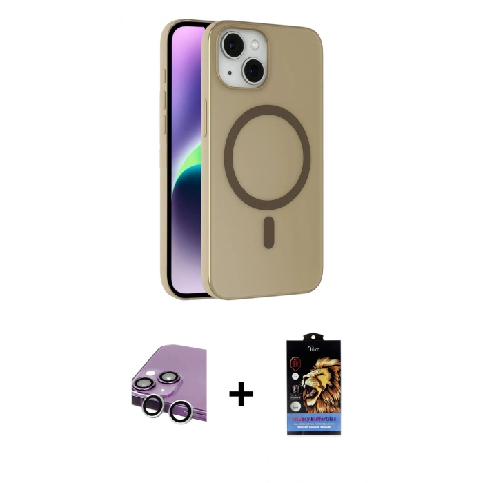 MARSİLYAN™- iPhone 14 Kılıf Çekirdek Modern Prime - Siyah Buffer Hayalet Cam Ekran Koruyucu + Raze Metal Kamera Lens - GS